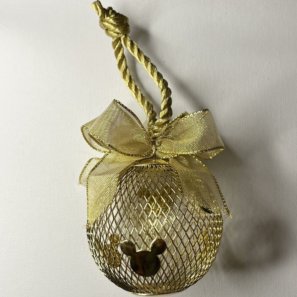 Vintage Disney Mickey Unlimited Enesco Gold Wire Mesh Christmas Ornament In Box